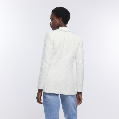White boucle blazer