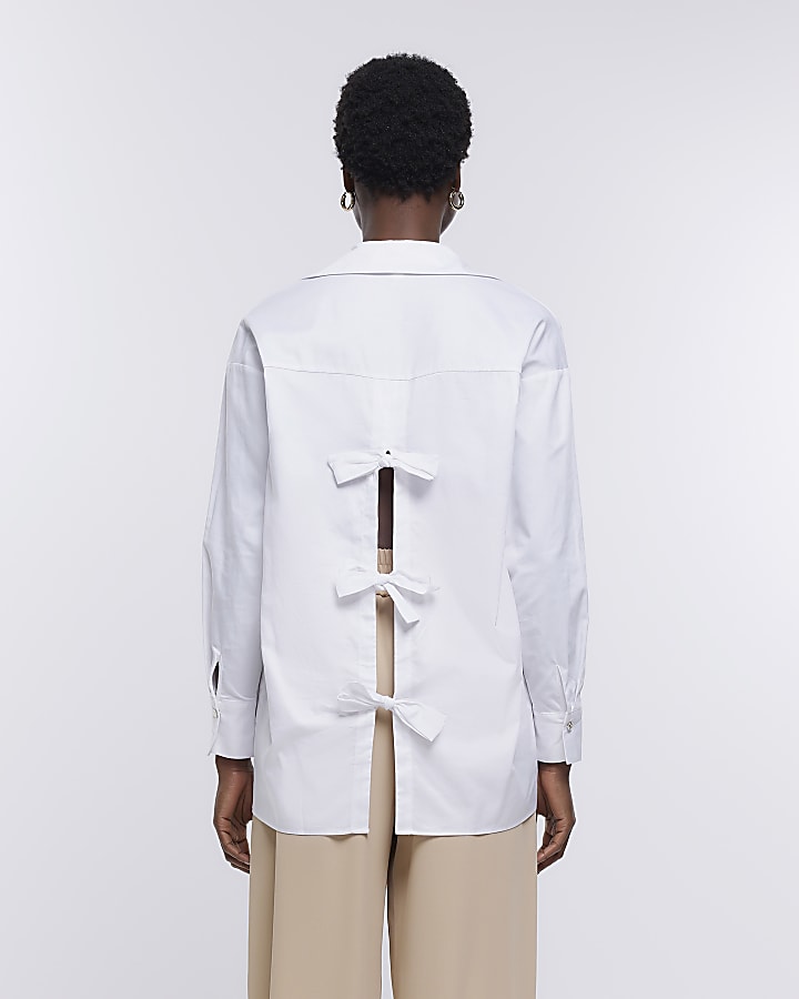 White bow detail long sleeve shirt