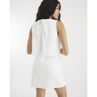 White Bow Embellished Layered Mini Dress | River Island