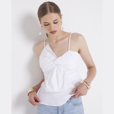 White Bow Peplum Cami top River Island