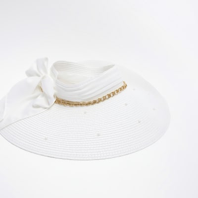 White bow straw visor hat River Island