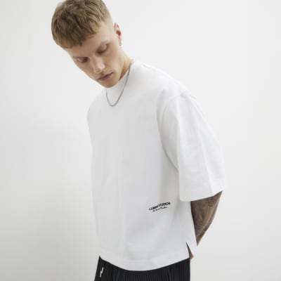 White Boxy Fit 3 Quarter Short Sleeve T-Shirt