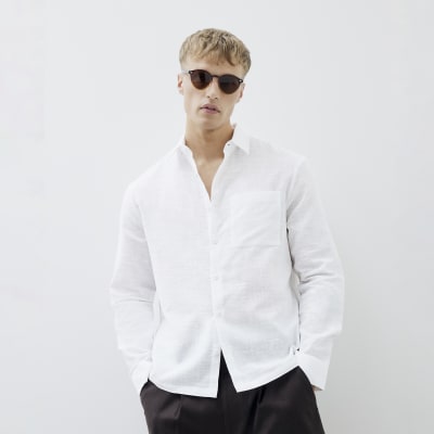 White Boxy Fit Linen Look Pocket Shirt