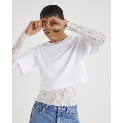 White Boxy Lace Hybrid T-shirt