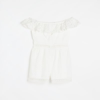 White broderie bardot playsuit