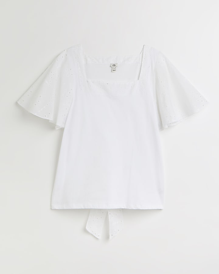 White broderie belted t-shirt