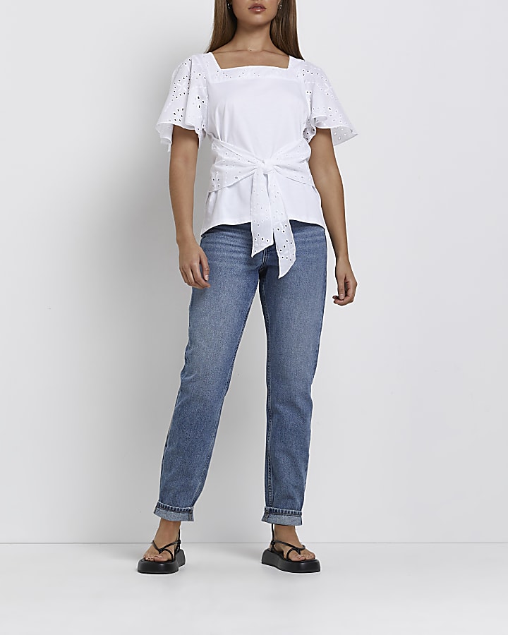 White broderie belted t-shirt