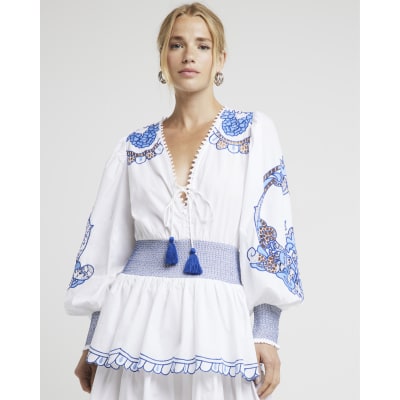 White Broderie Embroidered Swing Mini Dress River Island