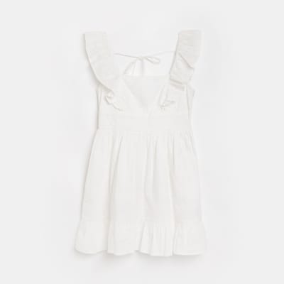 White Broderie Frill Mini Dress River Island 9921