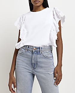 White broderie frill top