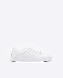 White broderie lace up trainers
