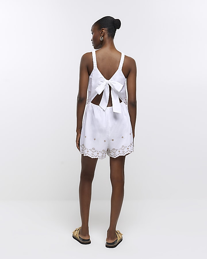 White Broderie Layered Playsuit