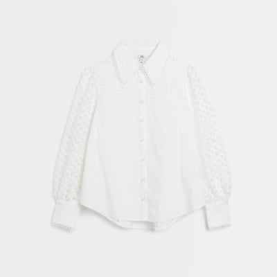 White broderie long sleeve shirt