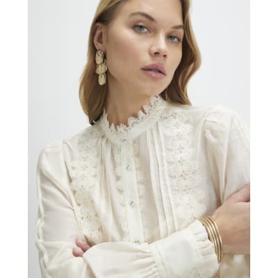 White Broderie Long Sleeve Shirt