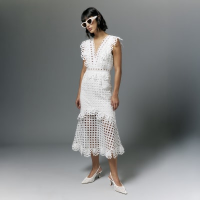 White Broderie Midi Dress