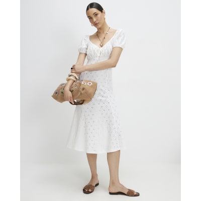 white broderie midi dress Whistles Broderie Midi Dress White Size 2