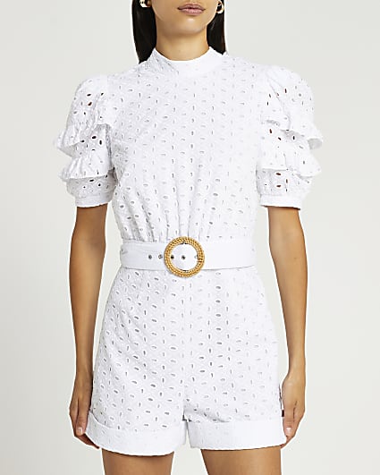 White broderie playsuit