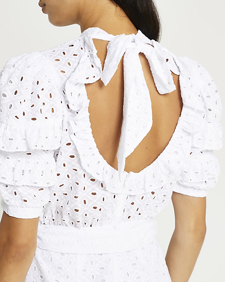 White broderie playsuit