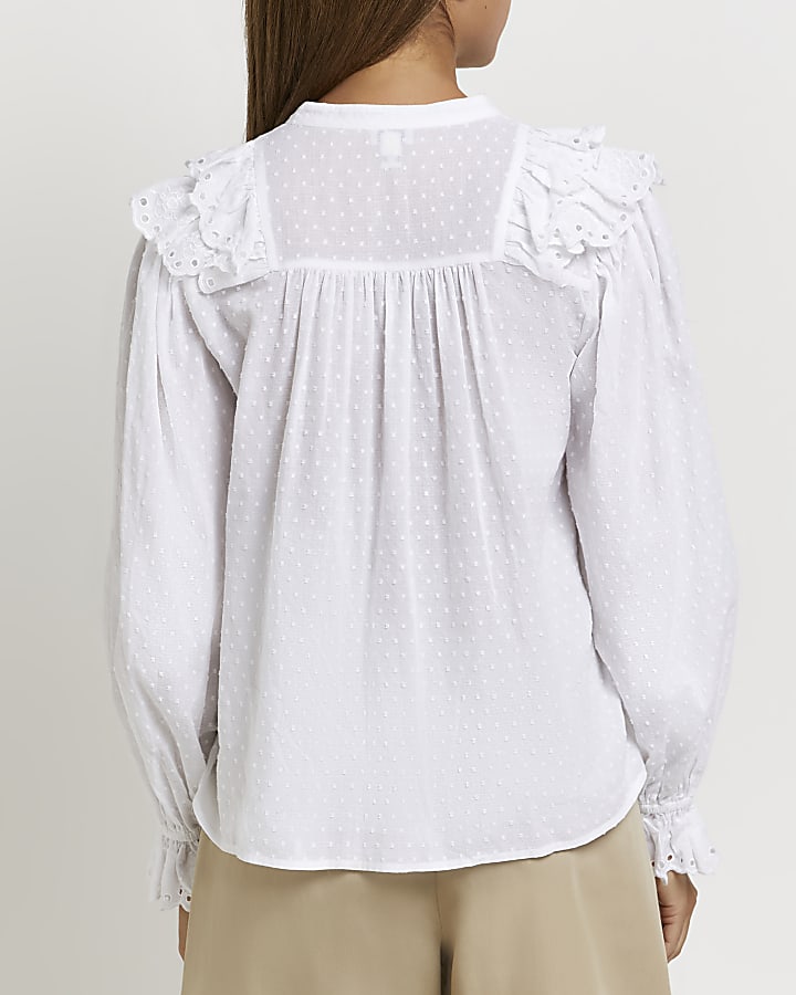 White broderie ruffle blouse