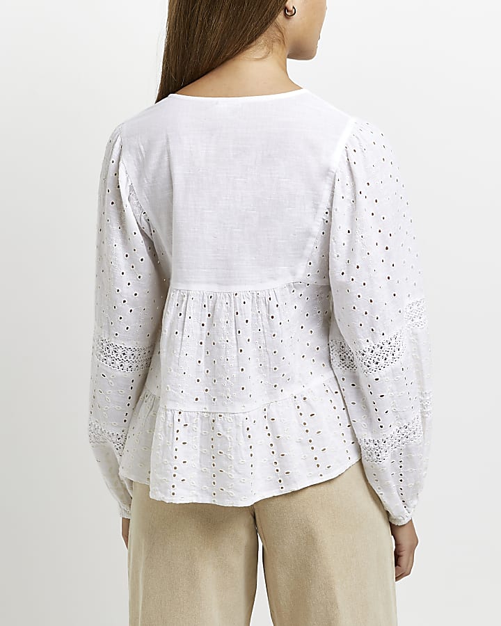 White broderie smock top
