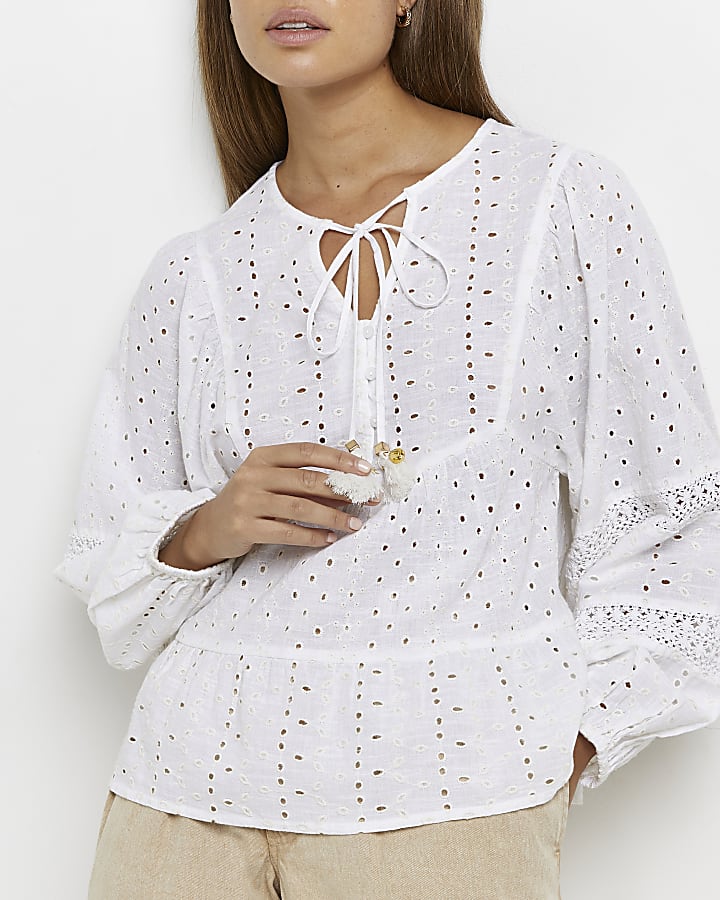 White broderie smock top