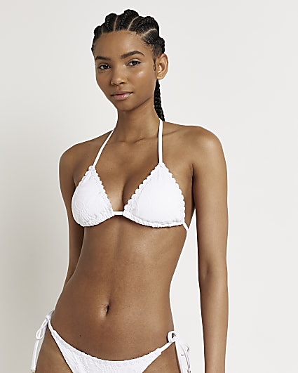 White broderie triangle bikini top