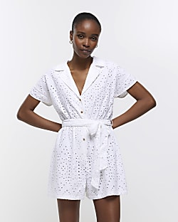 White broderie utility playsuit