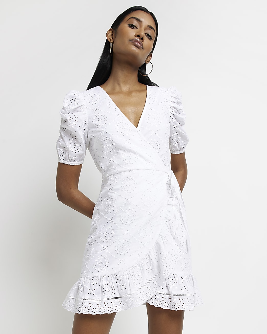 riverisland.com | White Broderie Wrap Mini Dress