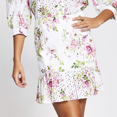 White broidery peplum mini skirt