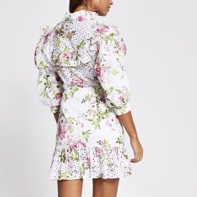 White broidery peplum mini skirt