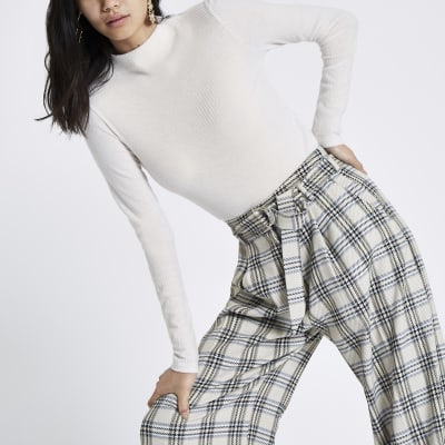 White brushed rib high neck top