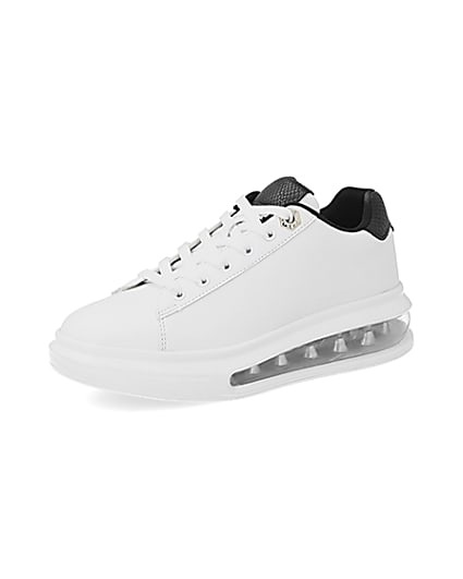 360 degree animation of product White bubble lace up outsole trainers frame-1