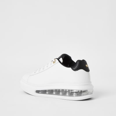 White bubble lace up outsole trainers
