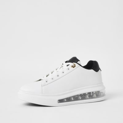 White bubble lace up outsole trainers