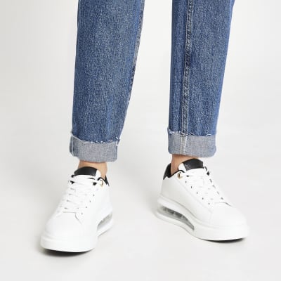 White bubble lace up outsole trainers