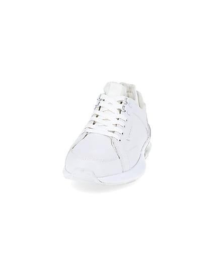 360 degree animation of product White bubble lace up runner trainers frame-22