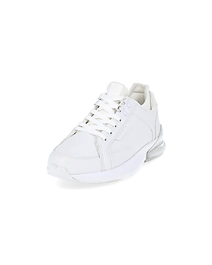360 degree animation of product White bubble lace up runner trainers frame-23