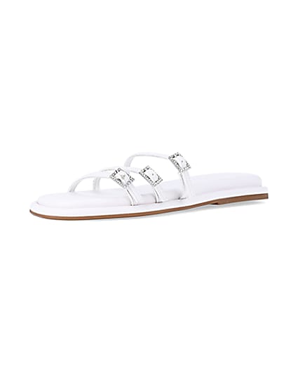 360 degree animation of product White buckle detail flat sandals frame-1