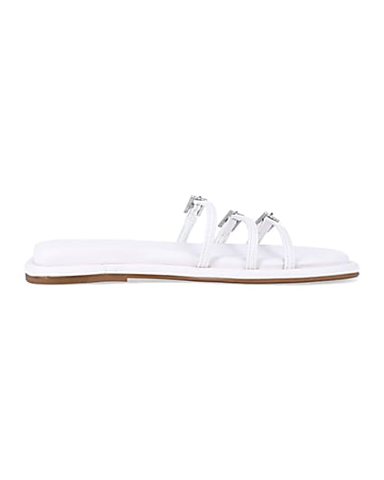 360 degree animation of product White buckle detail flat sandals frame-15