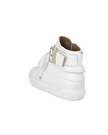 360 degree animation of product White buckle strap high top trainers frame-7