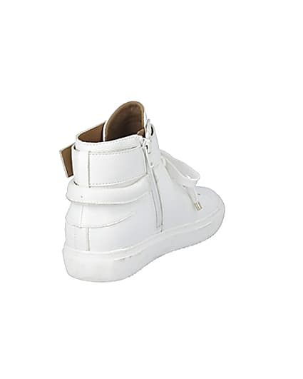 360 degree animation of product White buckle strap high top trainers frame-11
