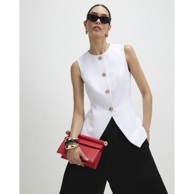 White Button Detail Waistcoat