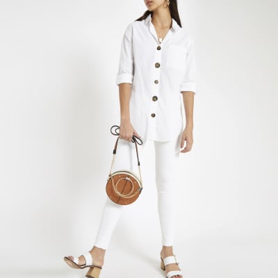 White button front cotton shirt