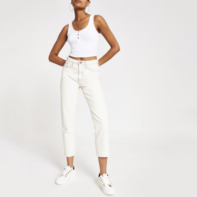 White button front crop cami vest