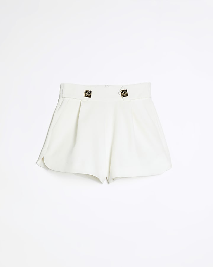White button pleated shorts