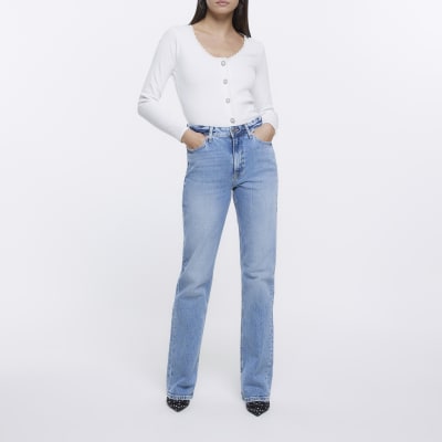 White button scoop neck top