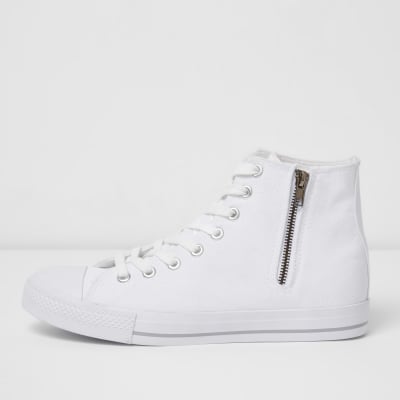 White canvas hi top trainers