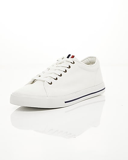 360 degree animation of product White canvas lace-up plimsolls frame-1