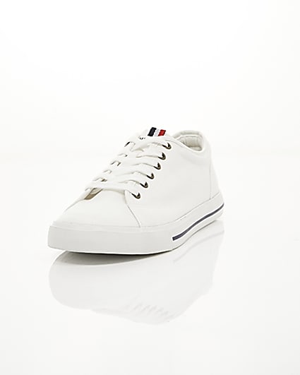 360 degree animation of product White canvas lace-up plimsolls frame-2
