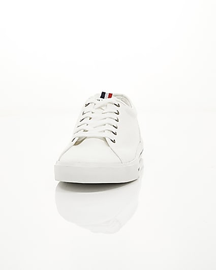 360 degree animation of product White canvas lace-up plimsolls frame-3